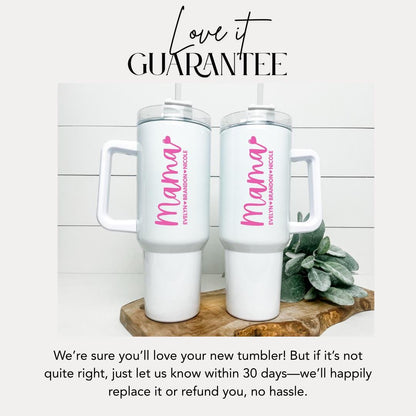 Personalized Mama 40oz Tumbler with Straw Personalized with Kids’ Names Hot Pink Tumbler for Mom Gift for Mommy Mama Travel Coffee Mug