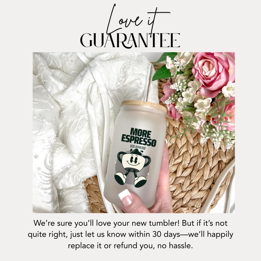 16 oz Frosted Glass More Espresso Less Depresso Tumbler with Bamboo Lid & Straw Funny Coffee Cup for Iced Lattes Cold Brew Espresso Lovers