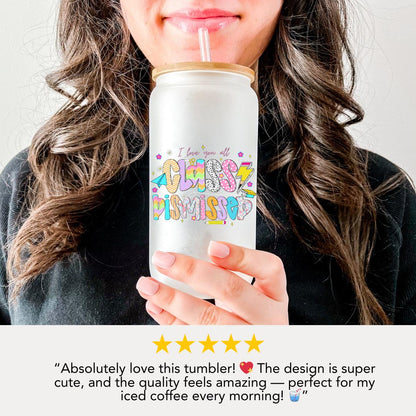 16 oz Frosted Glass Teacher with Bamboo Lid & Straw Cute Retro Teacher Gift Teacher Appreciation Gift Drinkware for Teacher Gift for Her