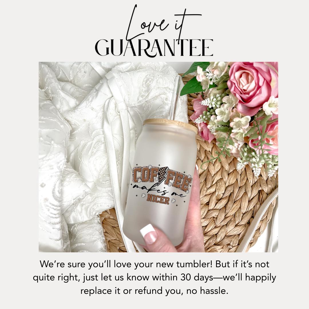 16 oz Frosted Glass Coffee Makes Me Nicer Cup with Bamboo Lid & Straw Aesthetic Glass Tumbler for Iced Drinks Coffee Lover Gift for Her