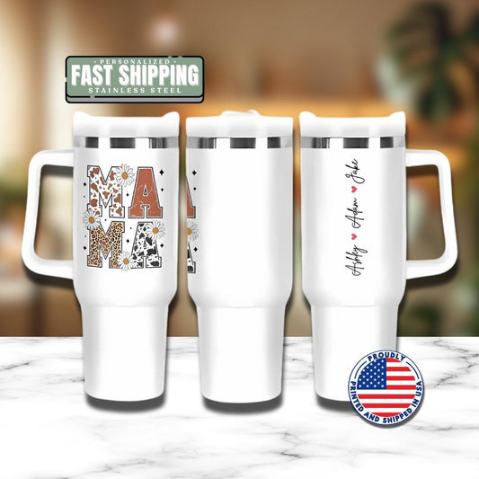 Personalized Mama 40oz Tumbler with Straw Personalized with Kids’ Names Gift for Mom Gift for Mommy Mama Travel Coffee Cup Tumbler for Mama