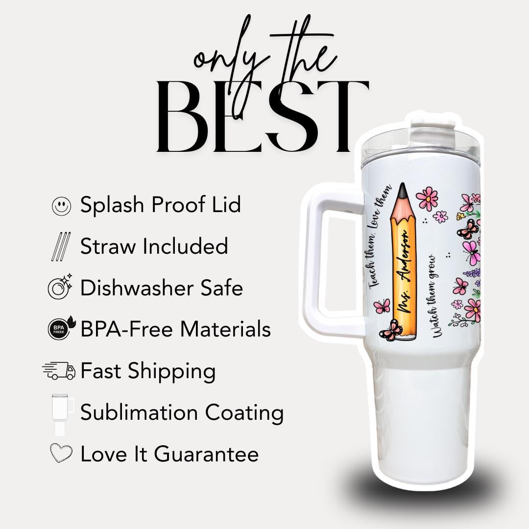 Personalized Teacher 40oz Tumbler with Straw Teacher Appreciation Gifts Back to School or Thank You Teacher Gift Teacher Travel Coffee Mug