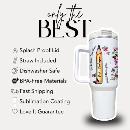 Personalized Teacher 40oz Tumbler with Straw Teacher Appreciation Gifts Back to School or Thank You Teacher Gift Teacher Travel Coffee Mug