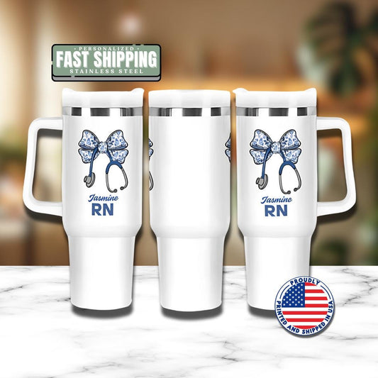 Personalized Nurse Tumbler Registered Nurse 40oz Tumbler with Handle Nurse Gift for Nurse Appreciation Gift for Registered Nurse Travel Mug