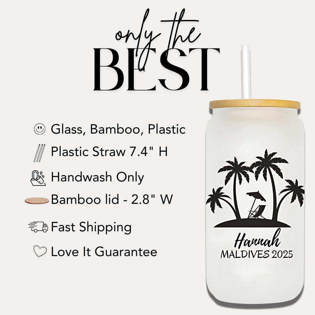 Personalized Island Vibes Frosted Glass Tumbler 16oz Coffee Cup Custom Beach Design Perfect for Summer Vacation Tropical Vibes