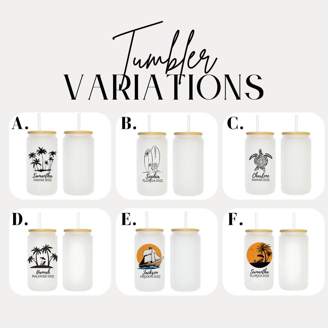 Personalized Island Vibes Frosted Glass Tumbler 16oz Coffee Cup Custom Beach Design Perfect for Summer Vacation Tropical Vibes
