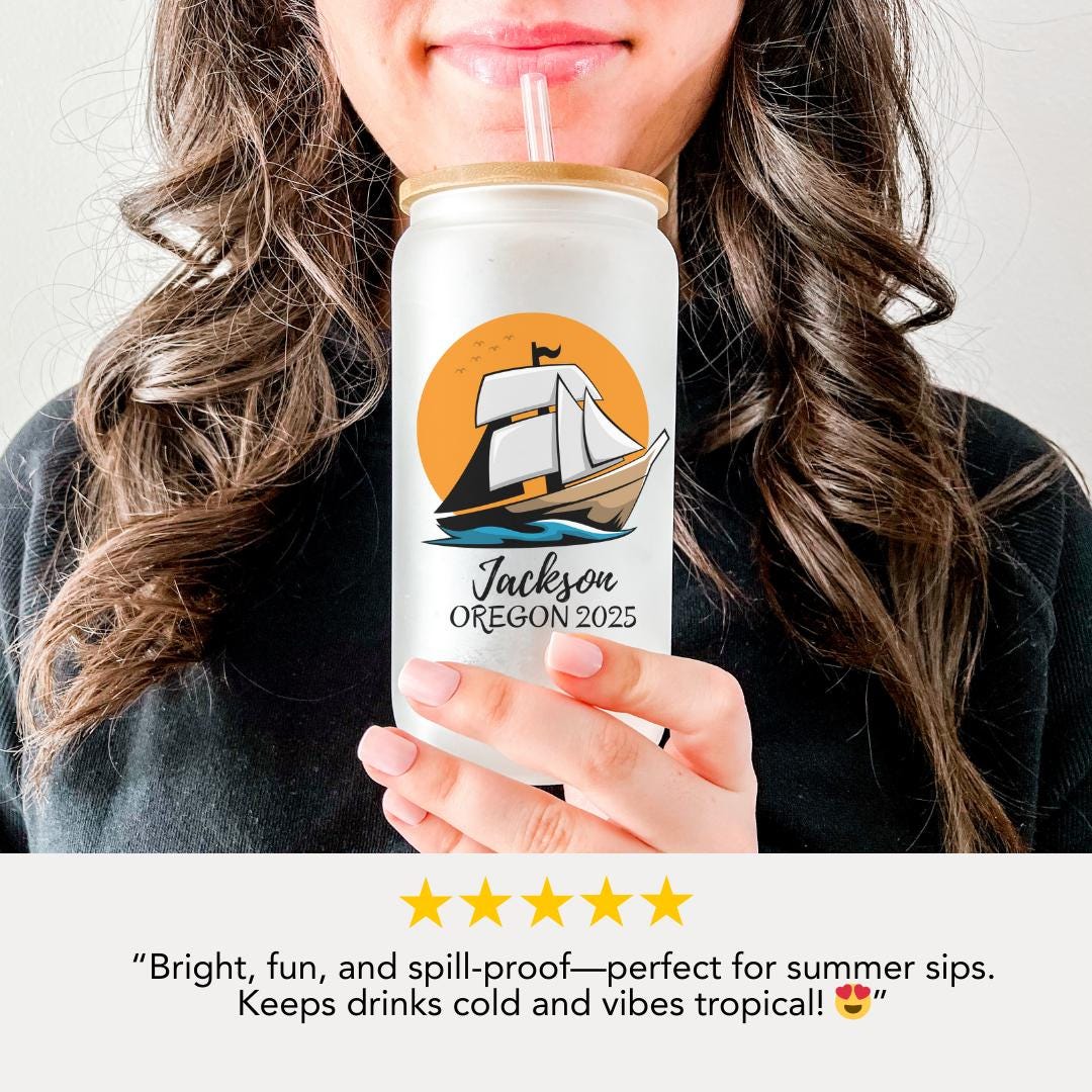 Personalized Island Vibes Frosted Glass Tumbler 16oz Coffee Cup Custom Beach Design Perfect for Summer Vacation Tropical Vibes