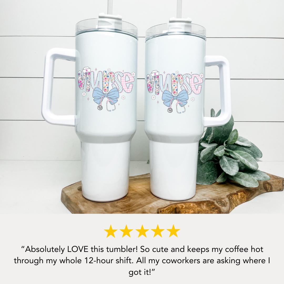 Nurse 40 oz Tumbler With Handle & Straw 40oz Floral Stethoscope Cup for RN, LPN, CNA Gift for Nurse Appreciation Nurse Travel Cup for Nurses