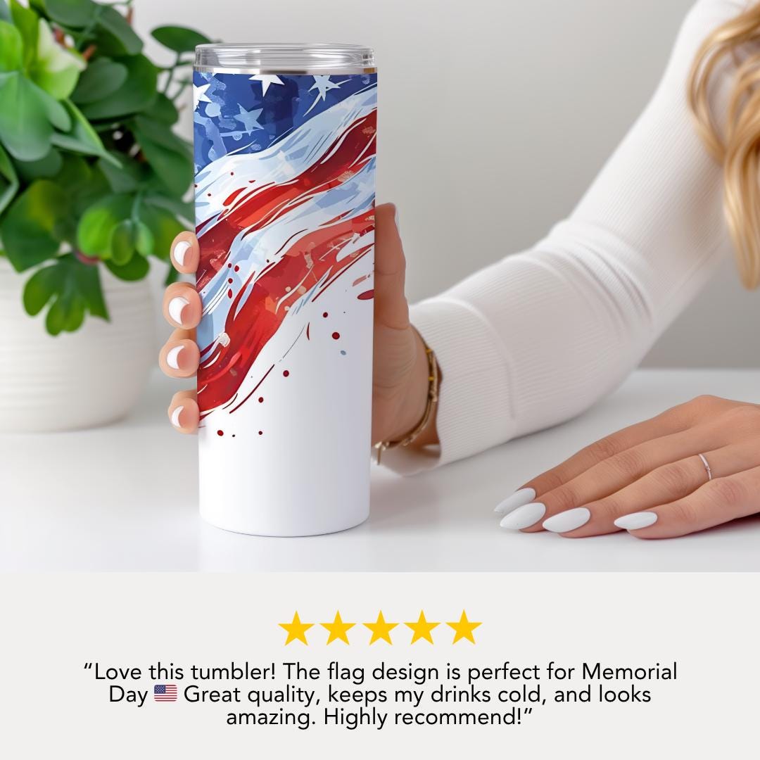 US Memorial Day Tribute Tumbler  20oz Skinny Tumbler American Flag American Travel Mug Memorial Day Tumbler Veteran Tribute Tumbler