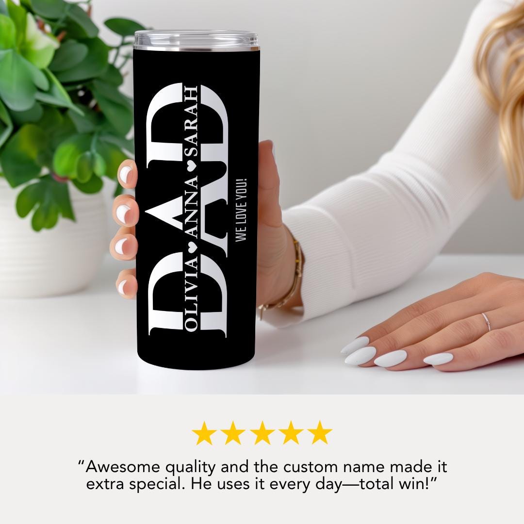 Personalized Dad Tumbler Custom Kids' Names 20oz Skinny Tumbler with Straw Cute Dad Gift Father's Day Gift Tumbler Travel Coffee Cup for Dad