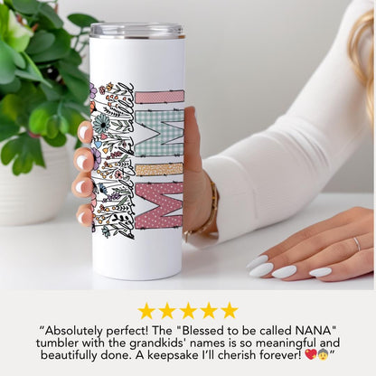 Personalized Mimi 20oz Skinny Tumbler with Straw Cute Gift for Grandma called Mimi, perfect for coffee, travel, Mother’s Day, Birthdays