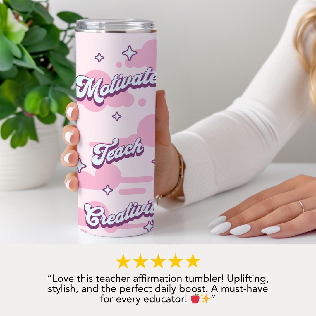 Inspire & Empower Teacher 20oz Skinny Tumbler with Straw, Cute Teacher Gift for Appreciation Week, Teacher Appreciation Gifts, Teacher Gift
