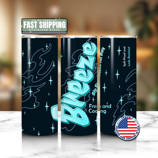 Breeze 20 oz Skinny Tumbler– Fun Cool Word Tumbler for Iced Coffee Tea and Daily Hydration Gift for Her and Him Cool Design Coffee Tumbler