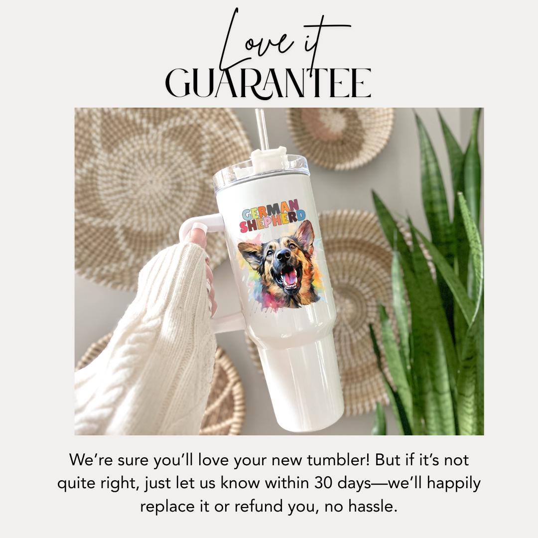 German Shepherd Dog Tumbler with Colorful Watercolor Dog Design 40oz Tumbler with Handle & Straw GSD Pet Memorial Cup Gift for GSD Lovers