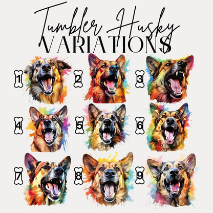 German Shepherd Dog Tumbler with Colorful Watercolor Dog Design 40oz Tumbler with Handle & Straw GSD Pet Memorial Cup Gift for GSD Lovers