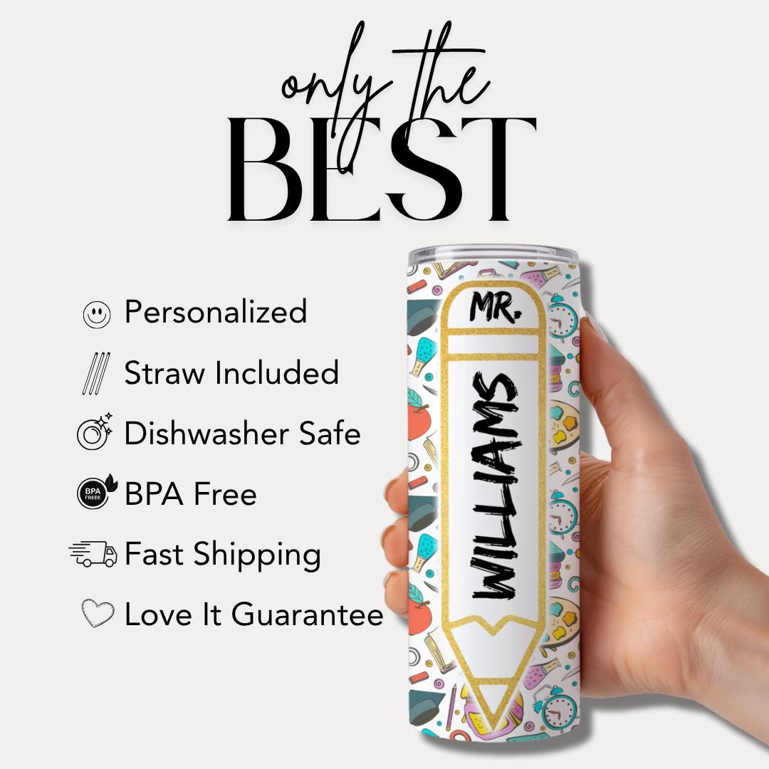 Personalized Teacher 20 oz Skinny Tumbler with Straw Pencil Design Teacher Gifts for Appreciation Week Teacher Tumbler Back to School Mug