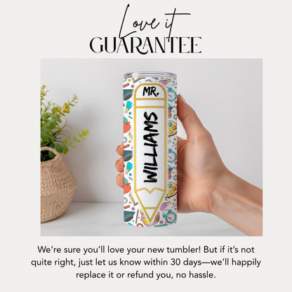 Personalized Teacher 20 oz Skinny Tumbler with Straw Pencil Design Teacher Gifts for Appreciation Week Teacher Tumbler Back to School Mug