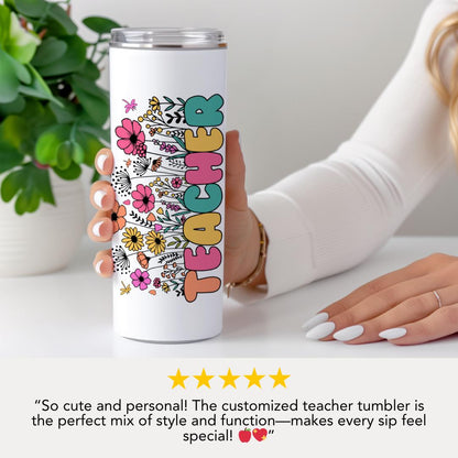 Personalized Teacher 20 oz Skinny Tumbler with Straw, Cute Teacher Gift for Appreciation Week, Teacher Appreciation Gifts, Best Teacher Gift