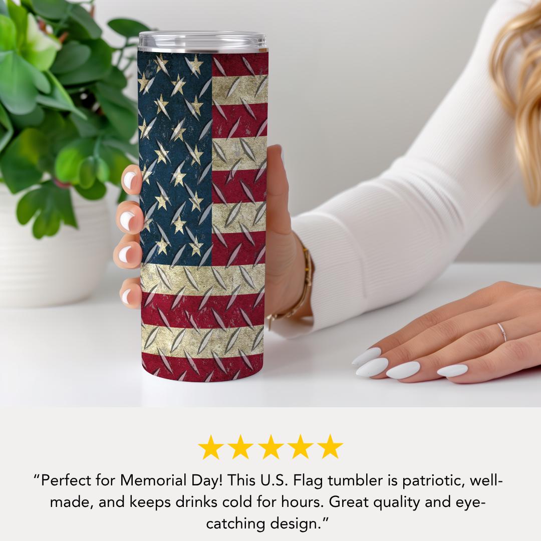 US Memorial Day Tribute Tumbler  20oz Skinny Tumbler American Flag American Travel Mug Memorial Day Tumbler Veteran Tribute Tumbler