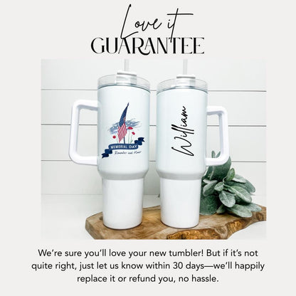 US Personalized Memorial Day Tumbler 40oz Custom Memorial Day Name Cup Veteran Gift Insulated Travel Coffee Cup Patriotic Travel Tumbler Mug