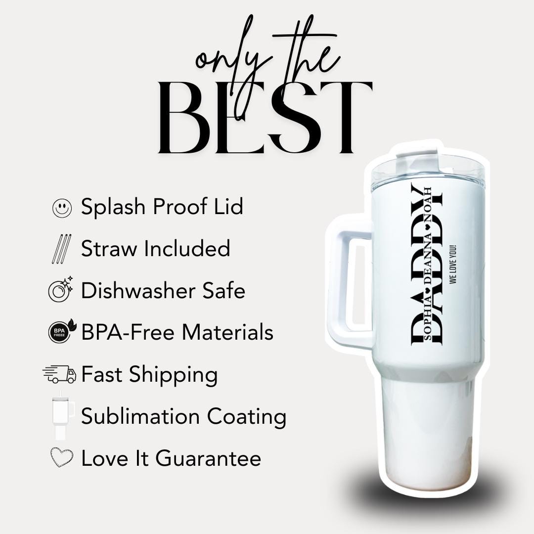 Personalized Daddy 40oz Tumbler with Straw Personalized with Kids’ Names Gift for Daddy Gift for Daddy Dad Travel Coffee Cup Tumbler for Dad