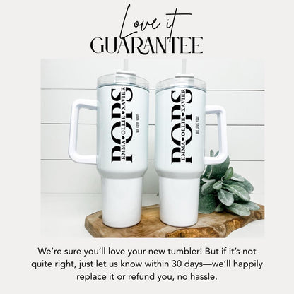Personalized Pops 40oz Tumbler with Straw Personalized with Grandchildren Name Gift for Pops Travel Coffee Cup Tumbler for Pops Best Pops