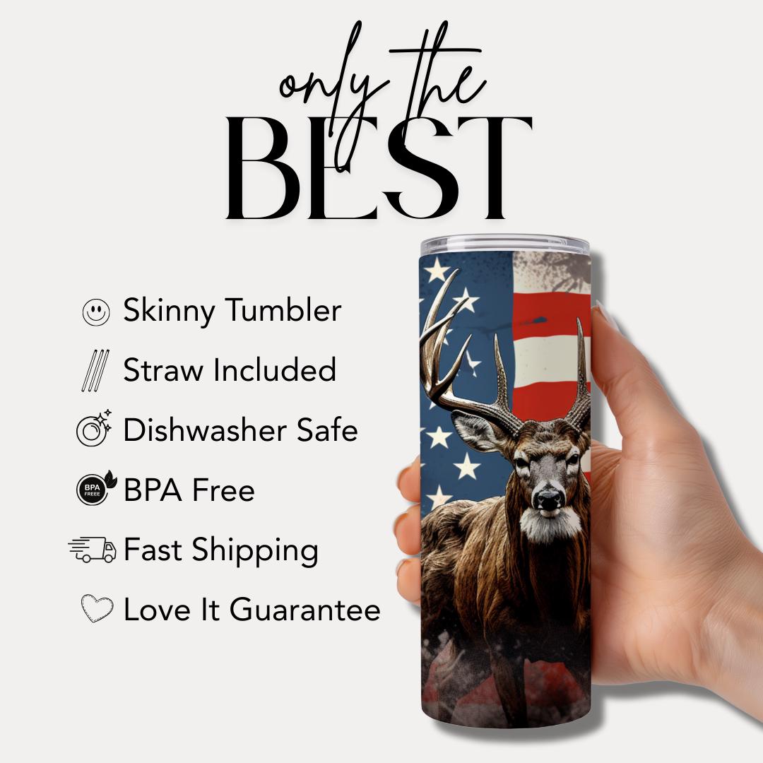 US American Flag Deer Tumbler Hunting Cup Gift Patriotic Gift for Outdoorsmen Gift for Him Patriotic Deer Tumbler Rustic Deer Travel Mug