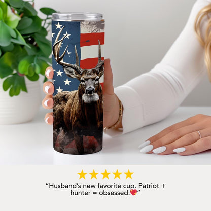 US American Flag Deer Tumbler Hunting Cup Gift Patriotic Gift for Outdoorsmen Gift for Him Patriotic Deer Tumbler Rustic Deer Travel Mug