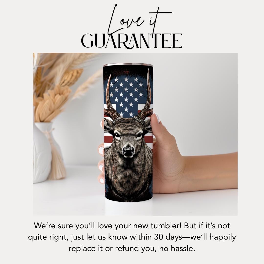 US American Flag Deer Tumbler Hunting Cup Gift Patriotic Gift for Outdoorsmen Gift for Him Patriotic Deer Tumbler Rustic Deer Travel Mug