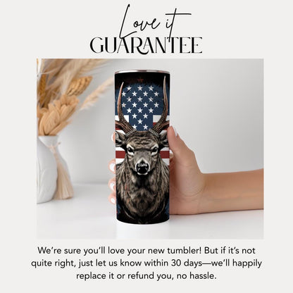 US American Flag Deer Tumbler Hunting Cup Gift Patriotic Gift for Outdoorsmen Gift for Him Patriotic Deer Tumbler Rustic Deer Travel Mug