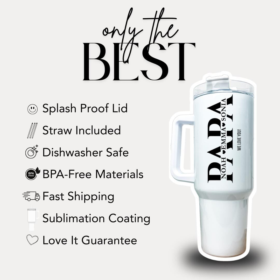 Personalized Papa 40oz Tumbler with Straw Personalized with Grandchildren Name Gift for Papa Travel Coffee Cup Tumbler for Papa Best Papa