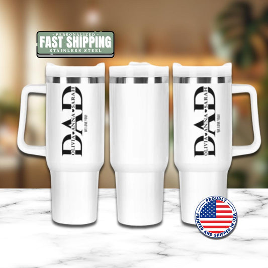 Personalized Dad 40oz Tumbler with Straw Personalized with Kids’ Names Gift for Dad Gift for Daddy Dad Travel Coffee Cup Tumbler for Dad