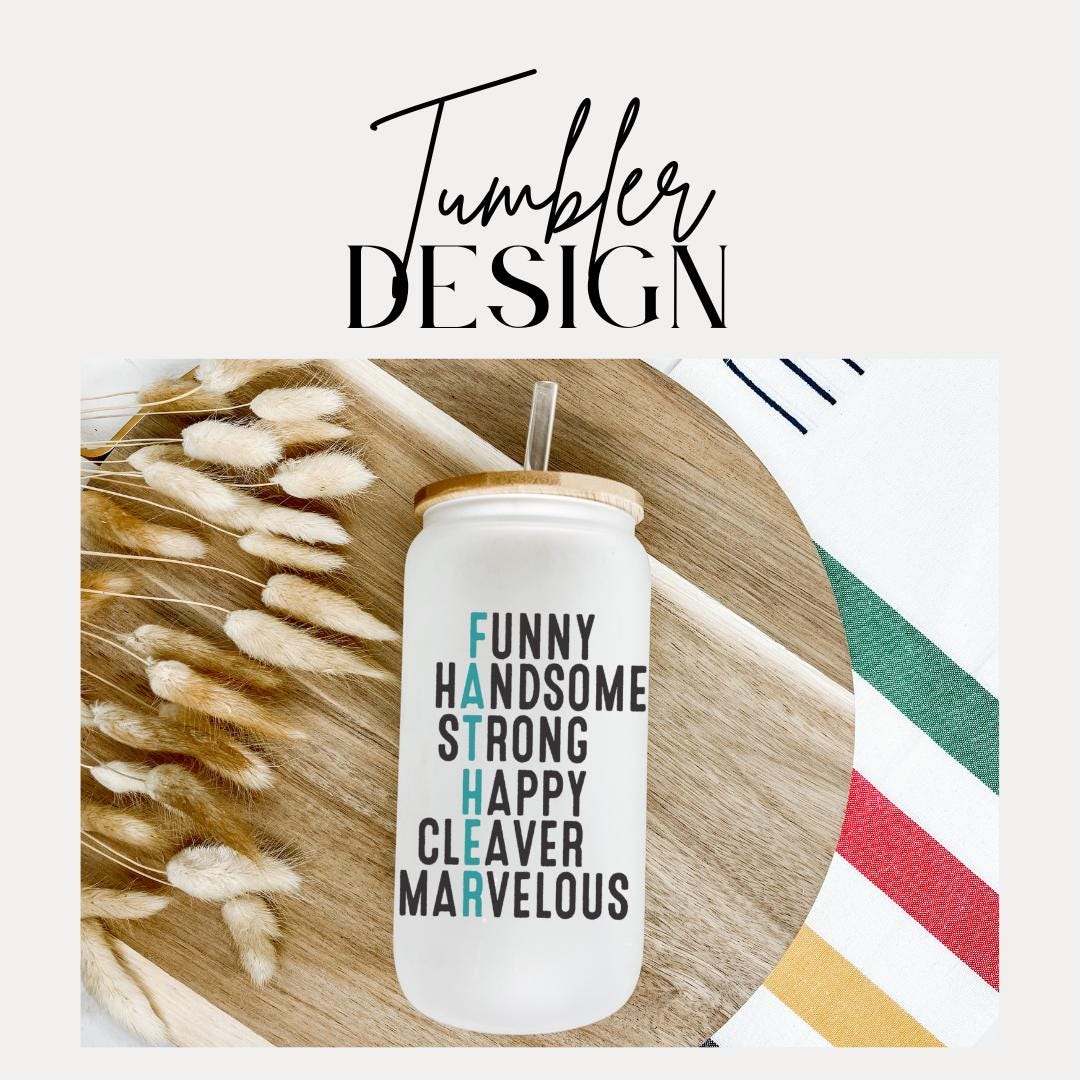 Funny Father Glass Cup 16 oz Frosted Glass with Bamboo Lid & Straw Father's Day Gift Cool Dad Mug Gift for Husband or Dad