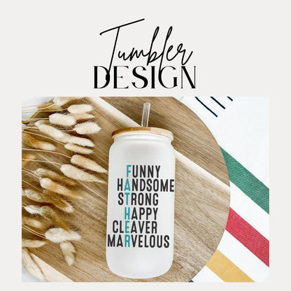 Funny Father Glass Cup 16 oz Frosted Glass with Bamboo Lid & Straw Father's Day Gift Cool Dad Mug Gift for Husband or Dad