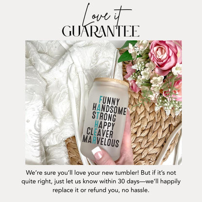 Funny Father Glass Cup 16 oz Frosted Glass with Bamboo Lid & Straw Father's Day Gift Cool Dad Mug Gift for Husband or Dad