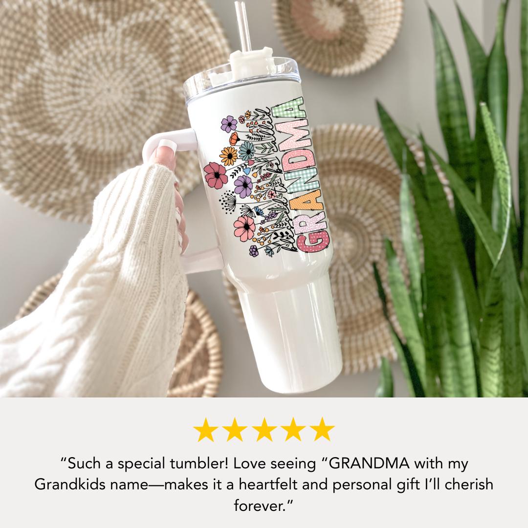 Personalized Grandma 40oz Tumbler with Straw Blessed to be called "GRANDMA" Gift Idea for Grandma Grandma Travel Cup Tumbler for Grandma