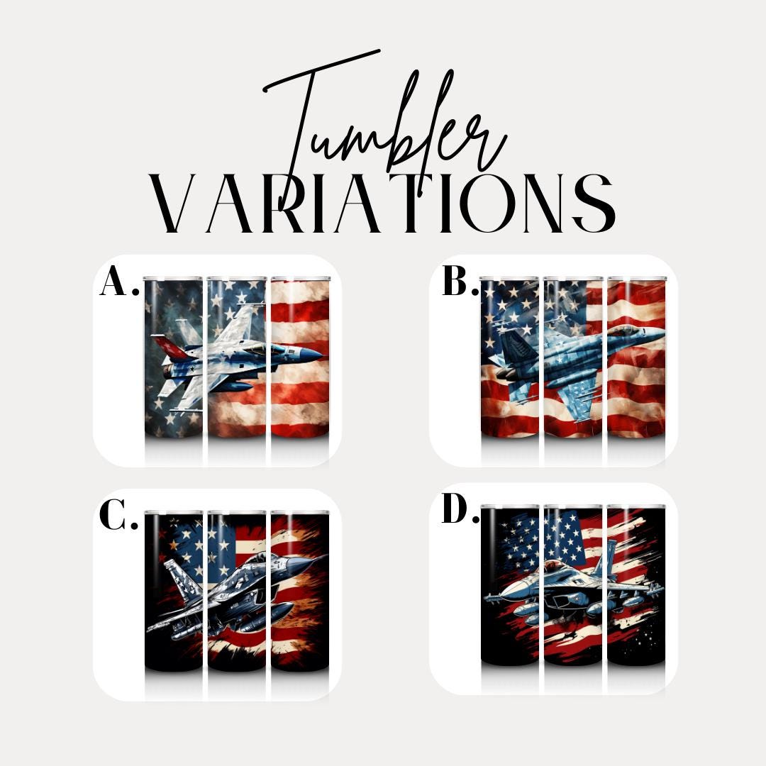US Fighter Jet Tumbler 20oz Skinny Tumbler American Flag Patriotic Gift for Veterans Air Force American Jet Coffee Mug Gift for Military Dad