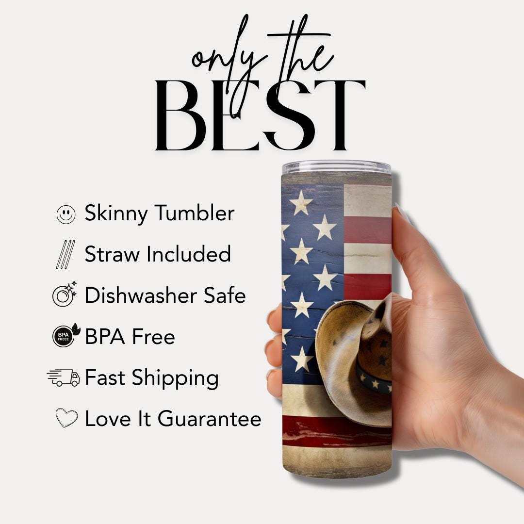 US Cowboy American Flag Tumbler 20oz Skinny Tumbler American Flag Western Horse Rider Mug Rustic Patriotic Gift for Men Country Gift for Dad