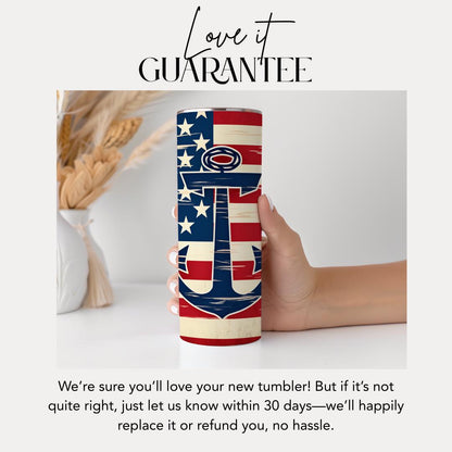 US Patriotic Navy Anchor Tumbler 20oz Skinny Tumbler American Flag Military Gift for Veterans & Sailors Patriotic Tumbler Memorial Day Gift
