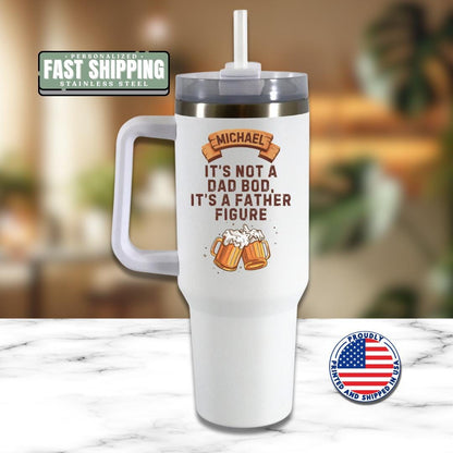 Personalized Dad 40oz Tumbler with Straw Personalized with Kids’ Names Gift for Dad “It’s Not a Dad Bod, It’s a Father Figure” Quote Dad Cup