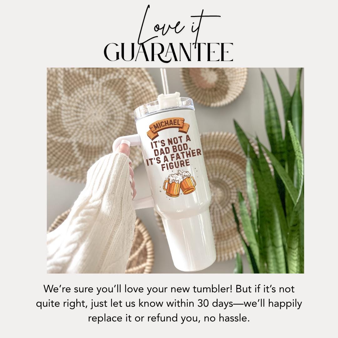 Personalized Dad 40oz Tumbler with Straw Personalized with Kids’ Names Gift for Dad “It’s Not a Dad Bod, It’s a Father Figure” Quote Dad Cup