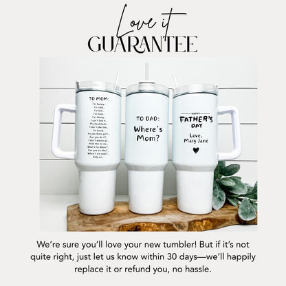 Funny Mom and Dad Travel Mugs Personalized Father's Day Gift from Kids 40oz Tumbler Handle with Straw Mom Life Dad Life Humor Gift for Dad