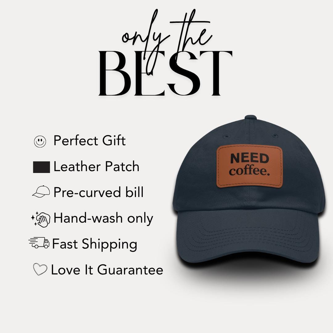 NEED coffee Leather Patch Hat Funny Coffee Hat for Men & Women Unisex Adjustable Cap Coffee Mood Cap Barista Hat Caffeine Lover Gift