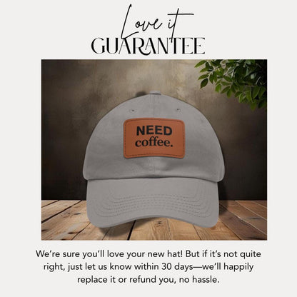 NEED coffee Leather Patch Hat Funny Coffee Hat for Men & Women Unisex Adjustable Cap Coffee Mood Cap Barista Hat Caffeine Lover Gift