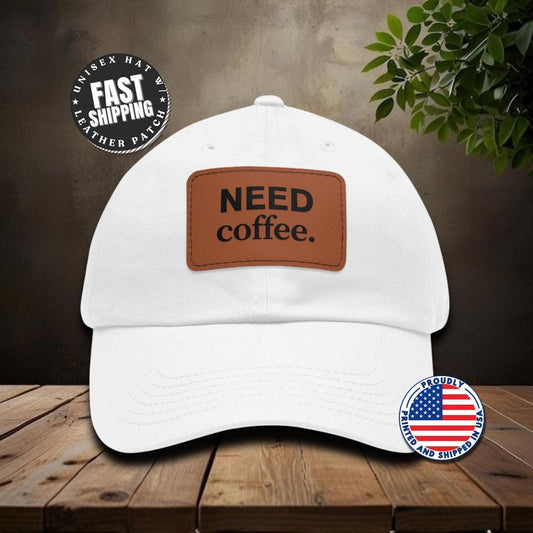 NEED coffee Leather Patch Hat Funny Coffee Hat for Men & Women Unisex Adjustable Cap Coffee Mood Cap Barista Hat Caffeine Lover Gift