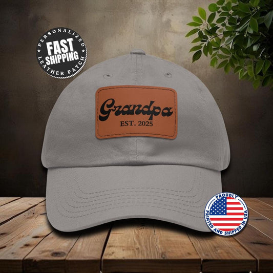 Personalized Grandpa Hat "Grandpa EST. [Your Year]" Personalized New Grandpa Gift Grandpa Hat with Leather Patch Great Gift for Father's Day