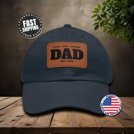 Personalized Dad Hat "Dad EST. [Your Year] and Kids' Names" Personalized New Dad Gift Dad Hat with Leather Patch Great Gift for Father's Day