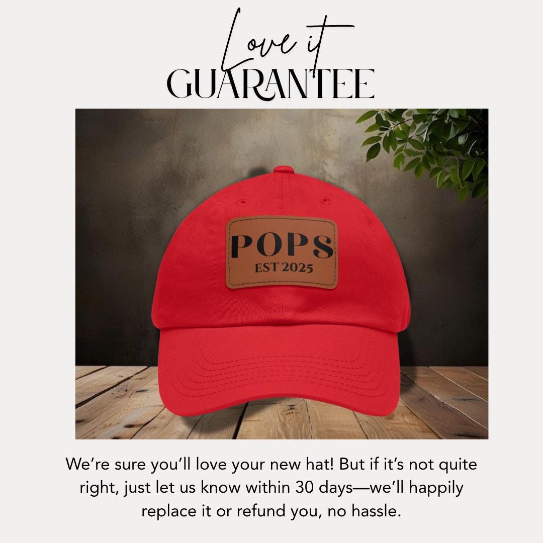Personalized Pops Est 2025 Hat with Leather Patch Cap for Dad Gift for Fathers Day Pops Custom Adjustable Hat Everyday Dad Cap GIft for Dad