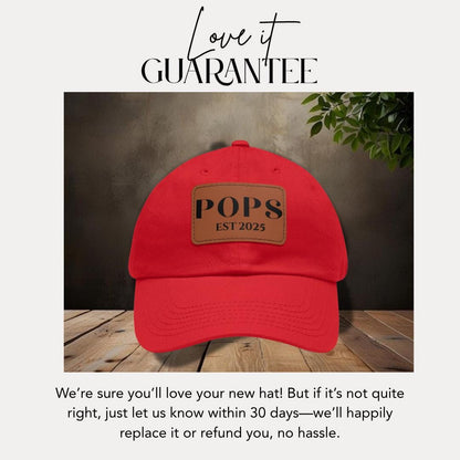 Personalized Pops Est 2025 Hat with Leather Patch Cap for Dad Gift for Fathers Day Pops Custom Adjustable Hat Everyday Dad Cap GIft for Dad