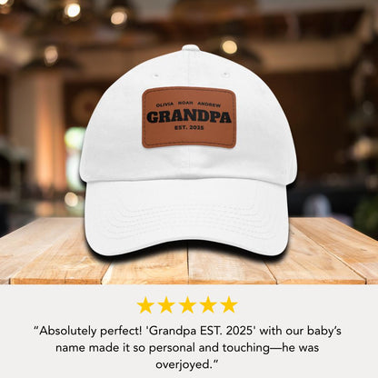 Personalized Grandpa Hat "Dad EST. [Your Year] and Grandchildren Names" Grandpa Gift Hat with Leather Patch Great Gift for Father's Day